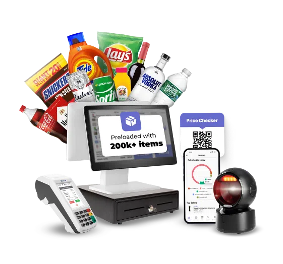 Bodega AI POS preloaded with 200k+ items, with price checker, card reader, 2D scanner and mobile app