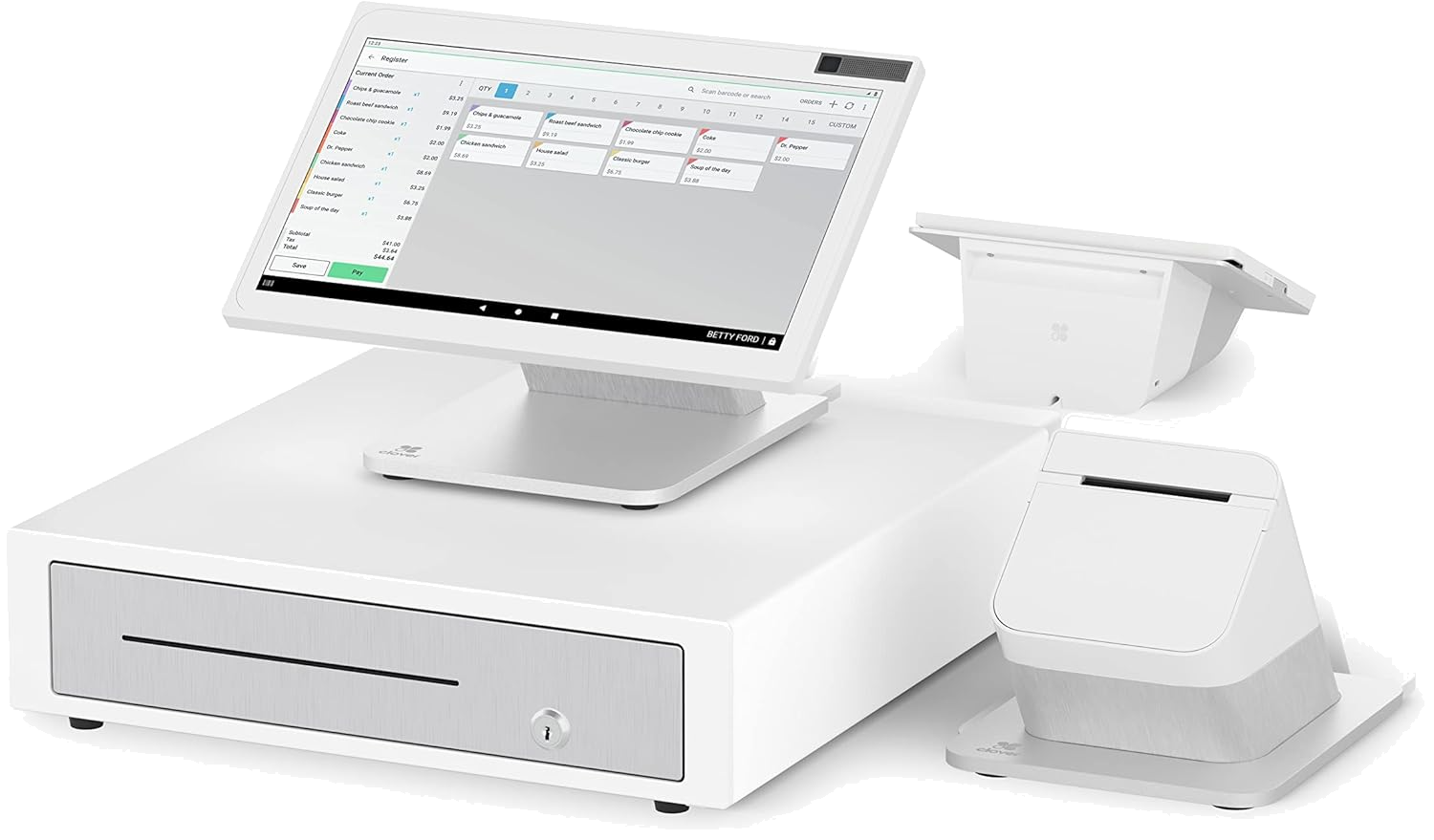 Clover Station Duo POS with monitor, customer screen, printer and cash drawer