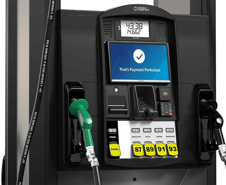 Fuel dispenser with card reader accepting a payment at the pump