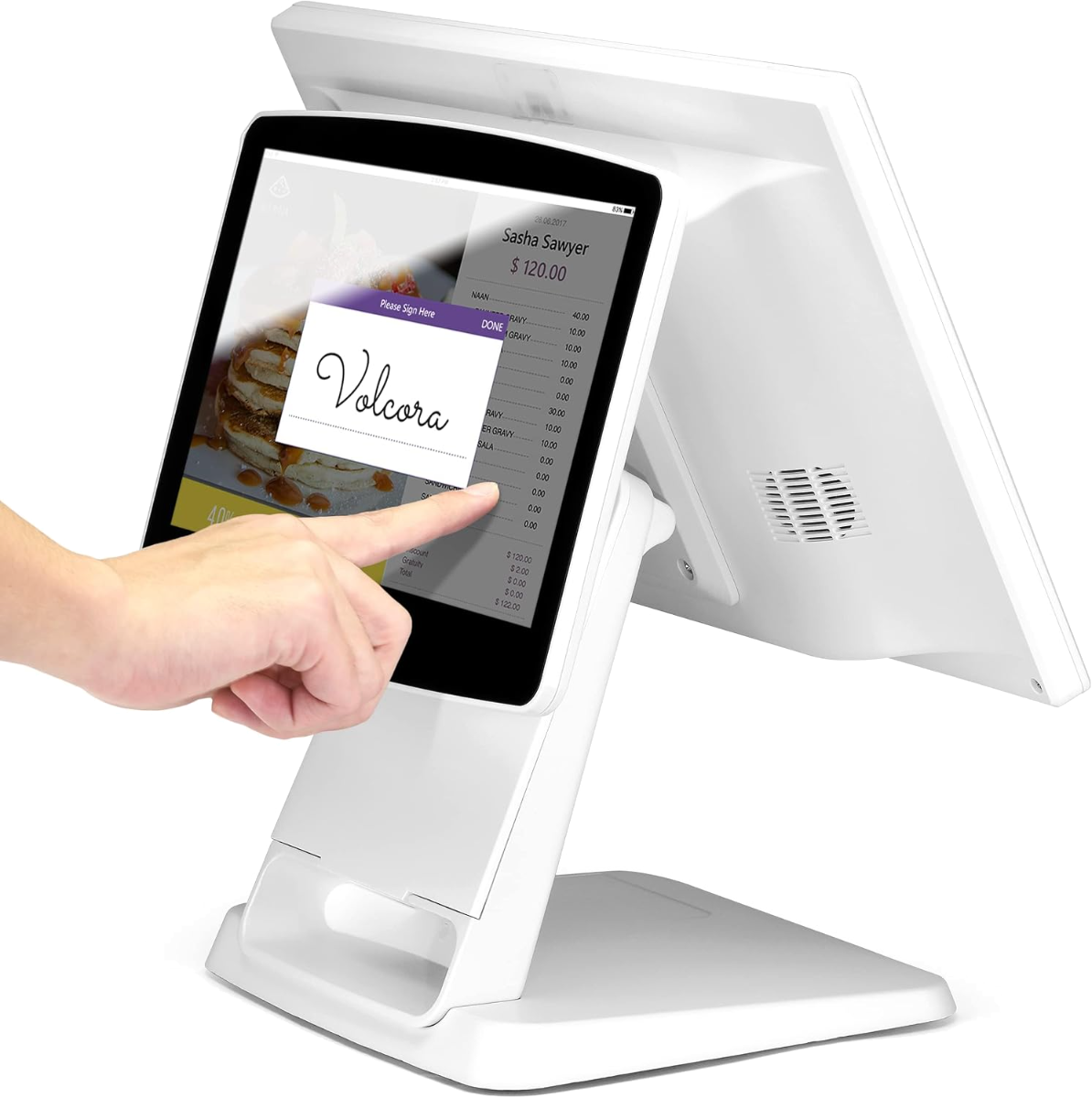Customer tapping the Volcora customer-facing display
