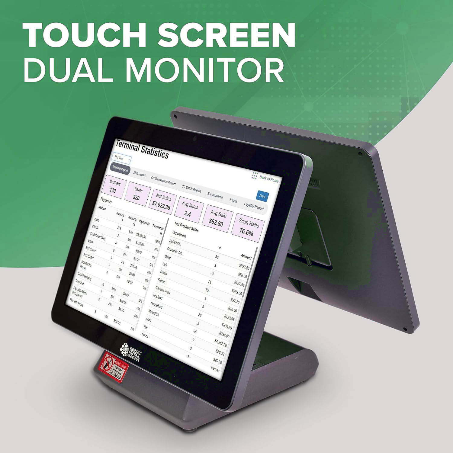 15 inch merchant touch screen dual monitor with customer-facing display